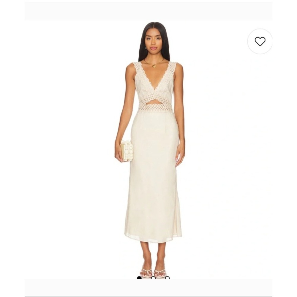 Never Fully Dressed Mimi cut out midi dress cream neutral ramie summer 4